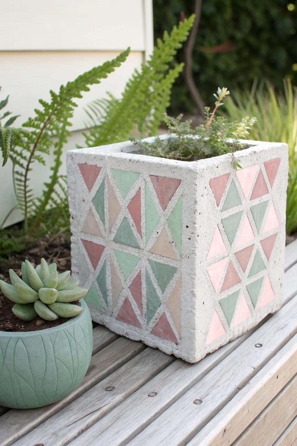 Transform your garden with a touch of artistry—geometric patterns add a modern twist to classic cinder blocks.