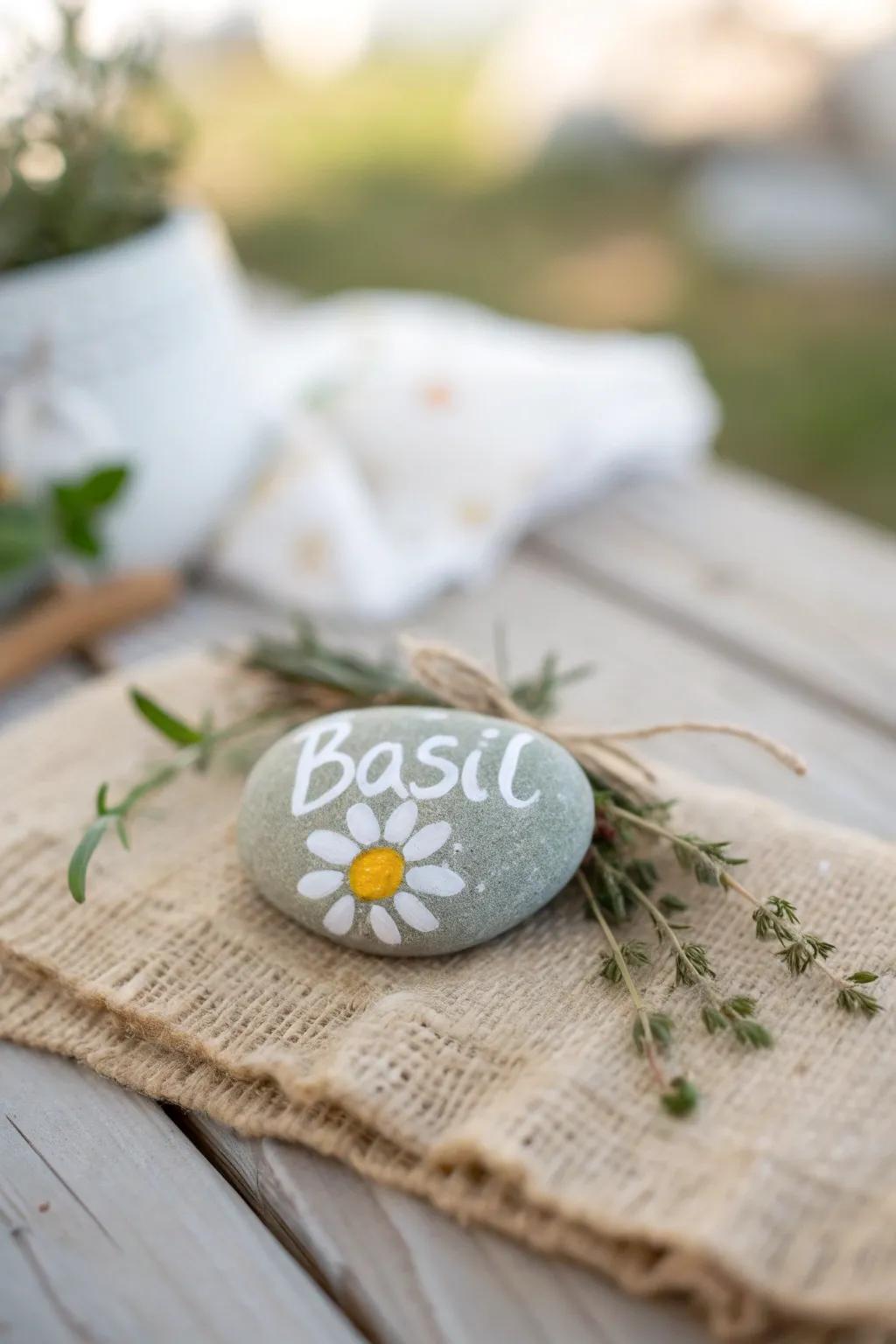 Craft your garden's beauty with these charming painted stone markers.
