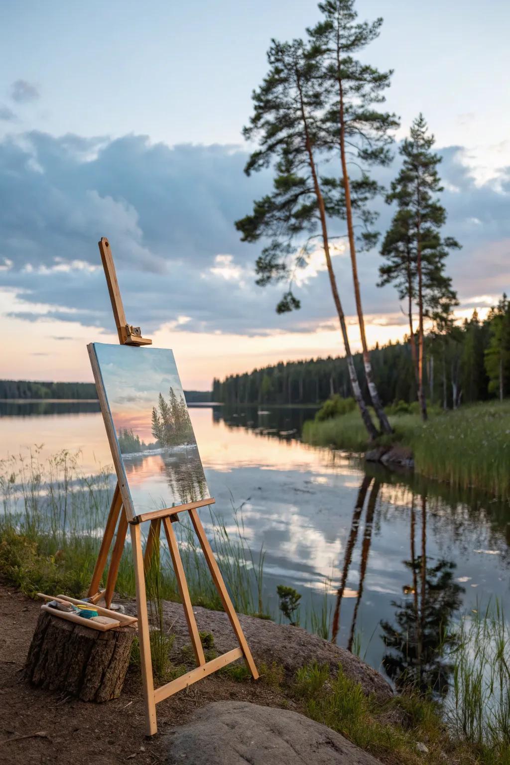 Capture the serene beauty of nature with reflections on a lake. Simplicity meets elegance in this minimalist masterpiece.