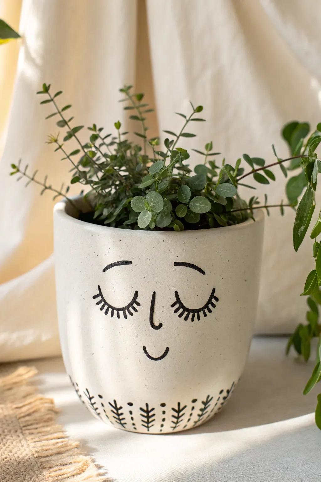 Add a touch of whimsy to your space with a charming face-painted pot!