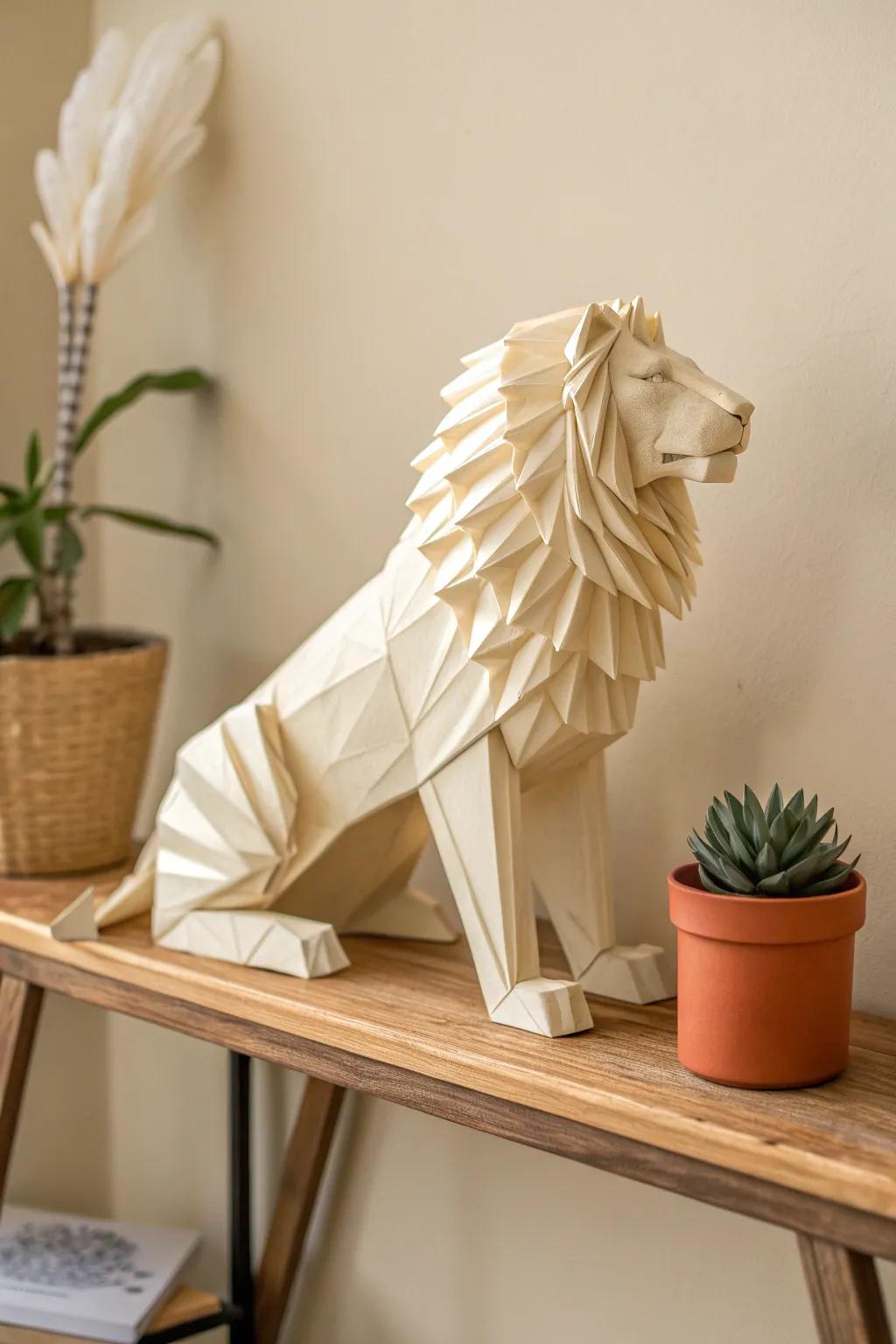 Unleash your creativity with a majestic origami lion, a perfect blend of art and minimalism!