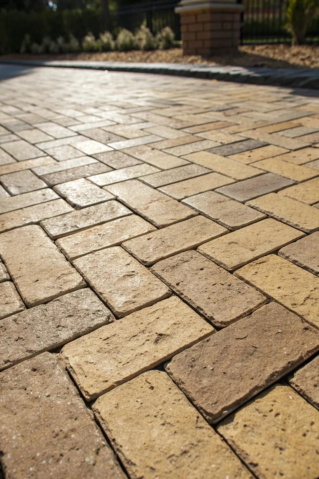 Elevate your patio with the timeless charm of a basketweave paver pattern.