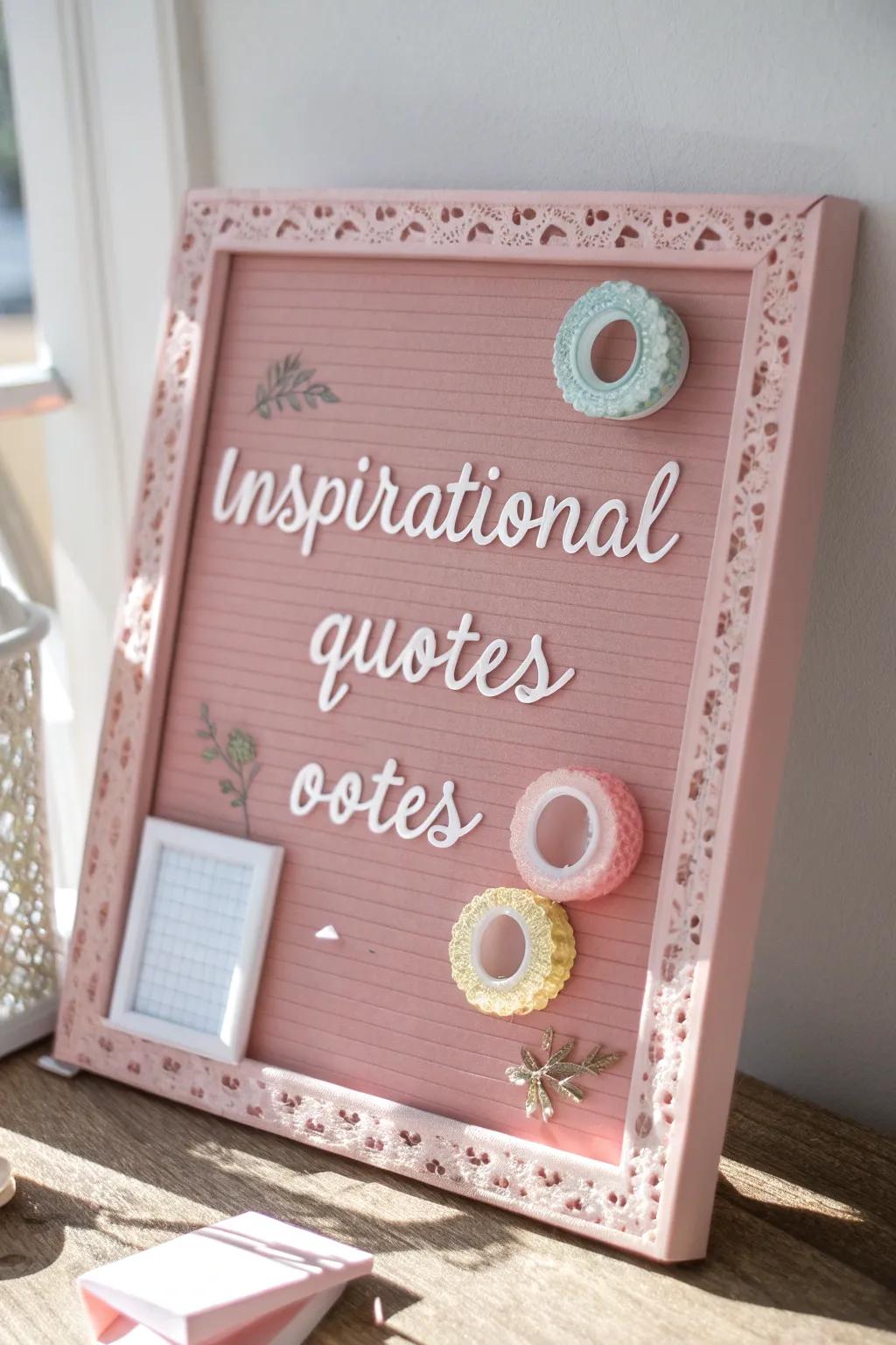 Infuse your space with positivity and style—your daily dose of motivation elegantly framed on a pink bulletin board.