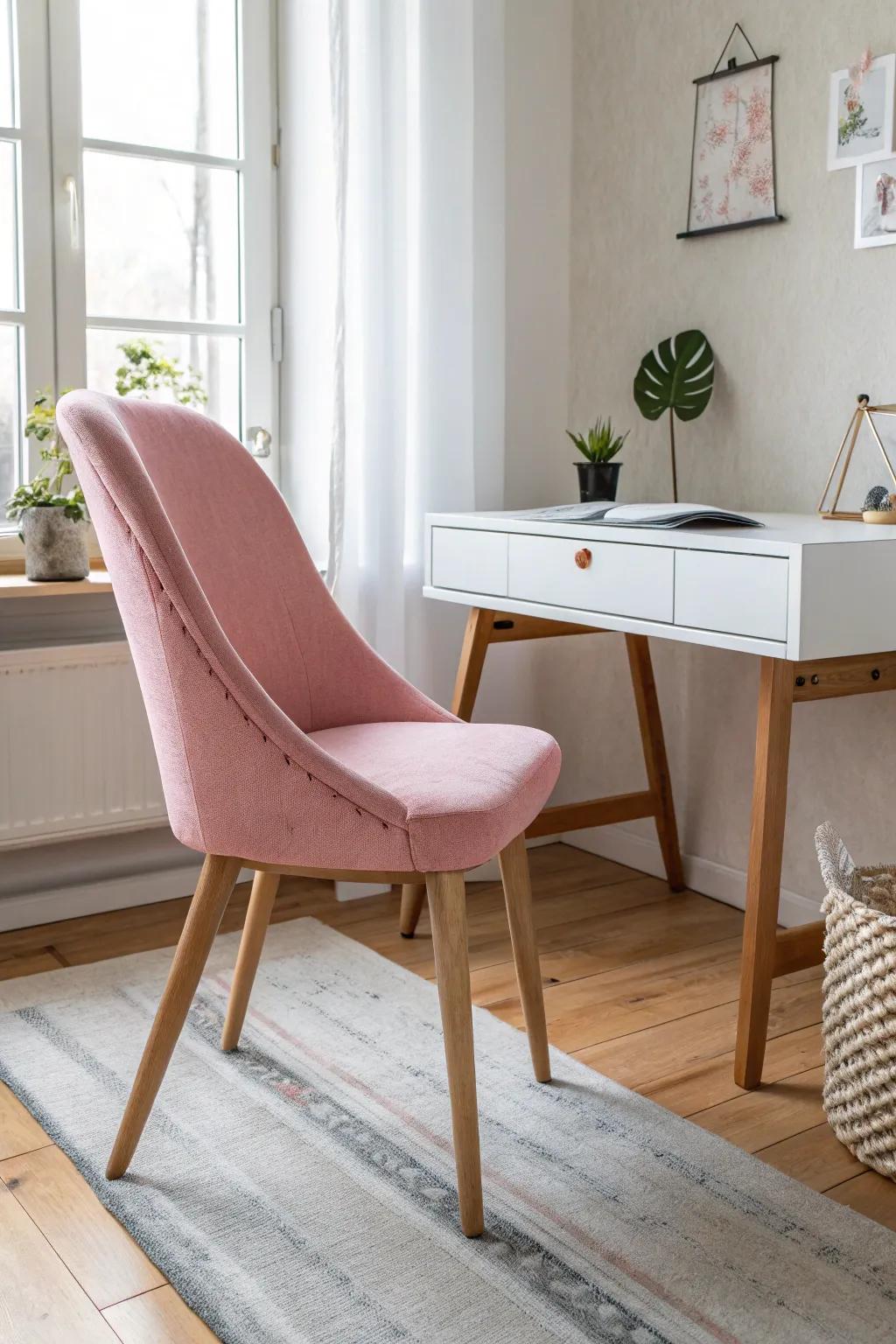 Add a touch of whimsy and elegance to your craft room with a blush pink accent chair, where Scandinavian simplicity meets boho charm.