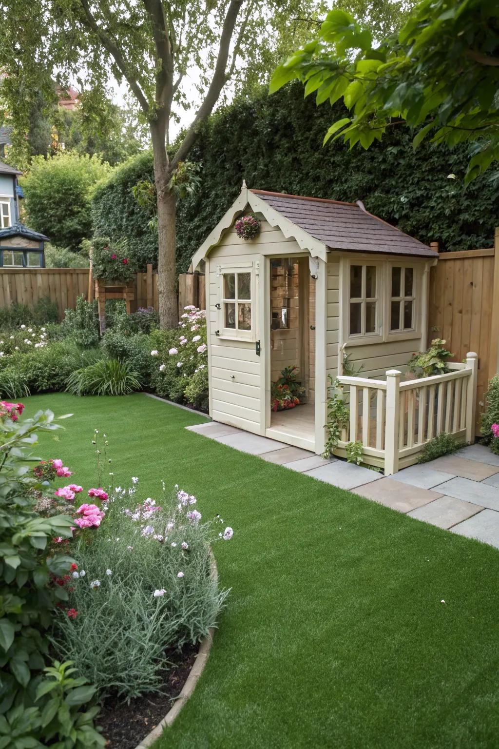Artificial turf provides a natural and maintenance-free play surface.