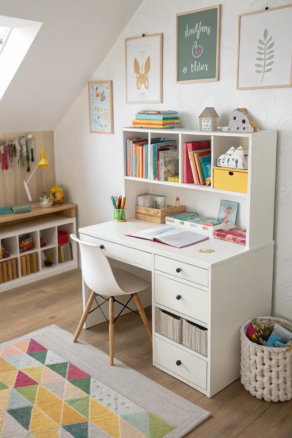 Multi-purpose furniture maximizes space and keeps the room organized.