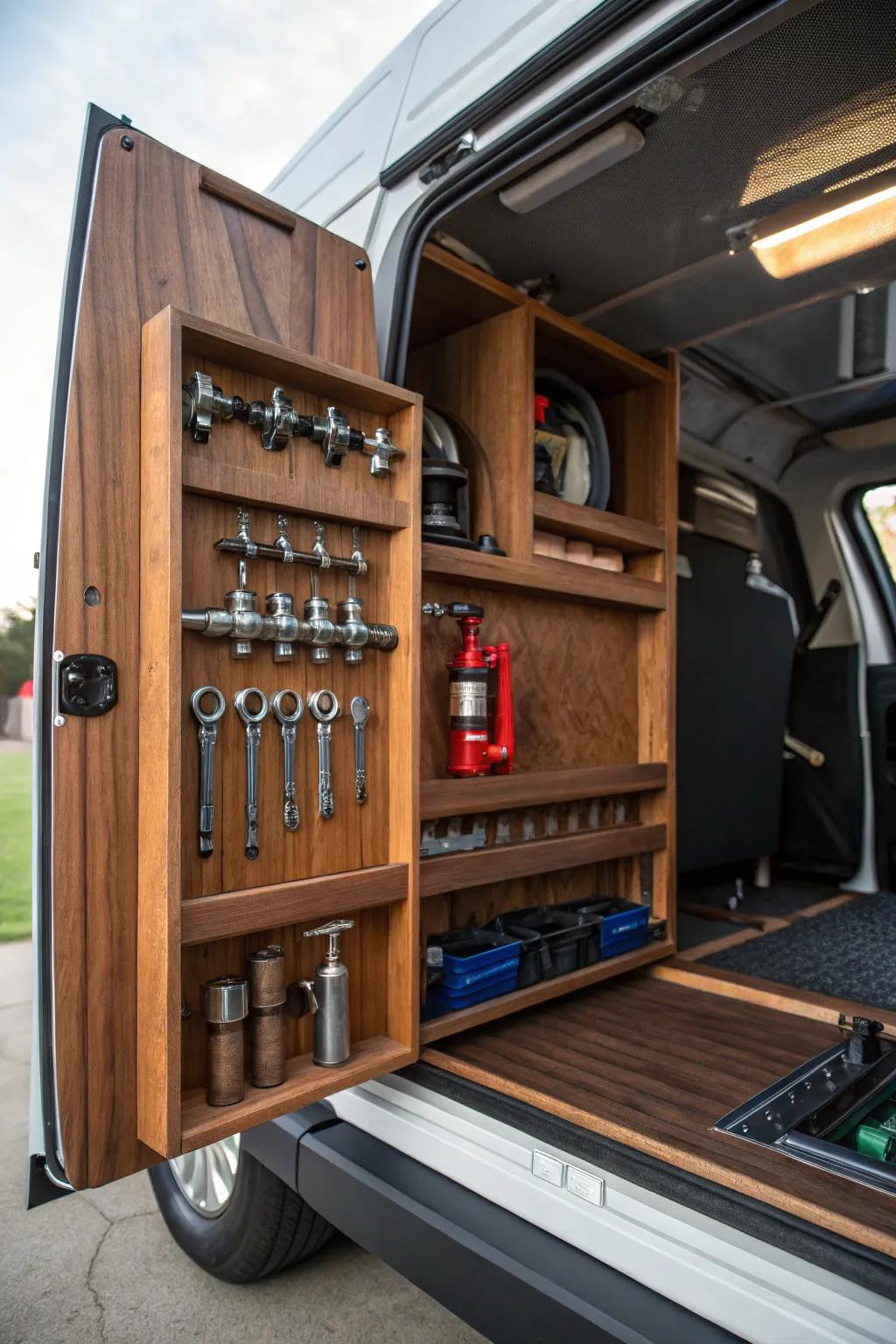 Elevate your plumbing van with custom cabinets designed for perfection and practicality.