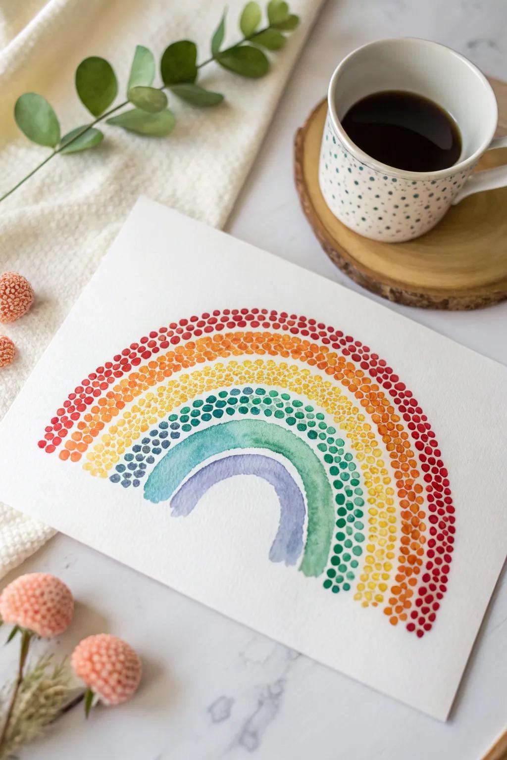 Bring a splash of joy to your space with this dreamy pointillism rainbow.