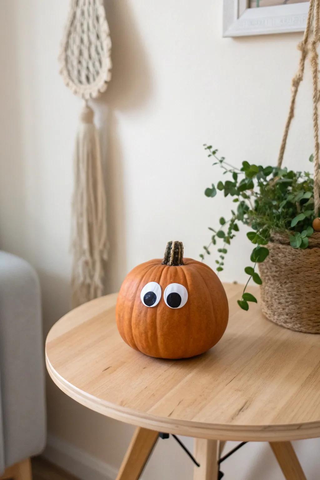 Add a playful twist to your decor with whimsical googly eyes on your pumpkin!