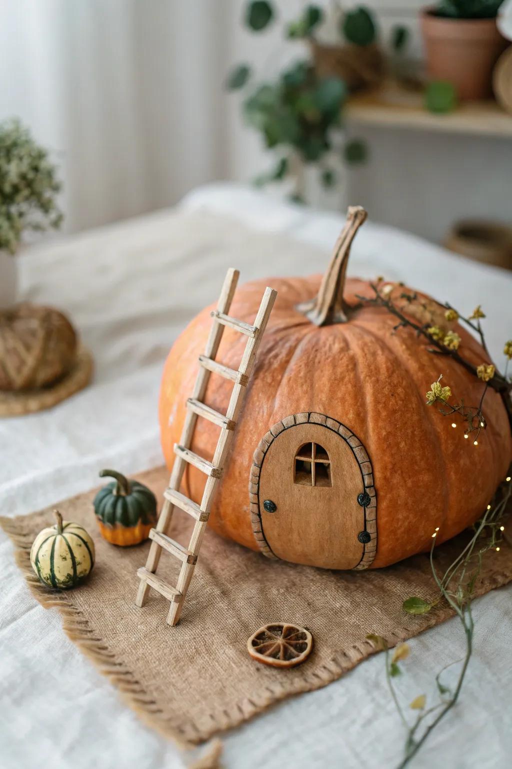 Climb up to magic with this twig ladder to your pumpkin fairy house.