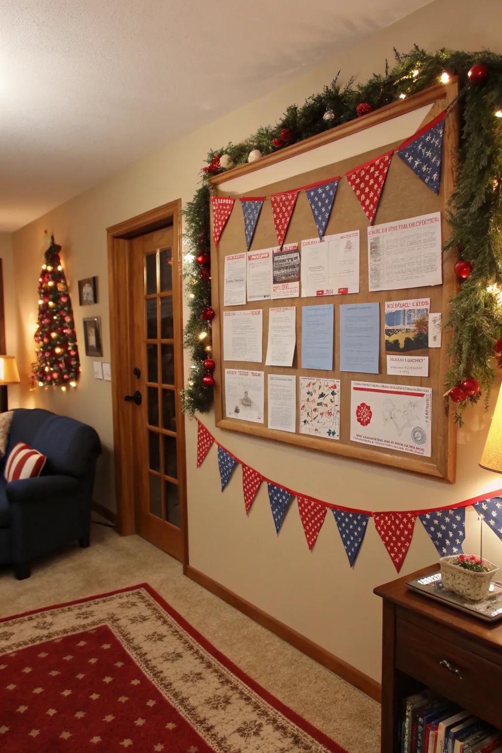Charming bunting adds a festive flair to any bulletin board.
