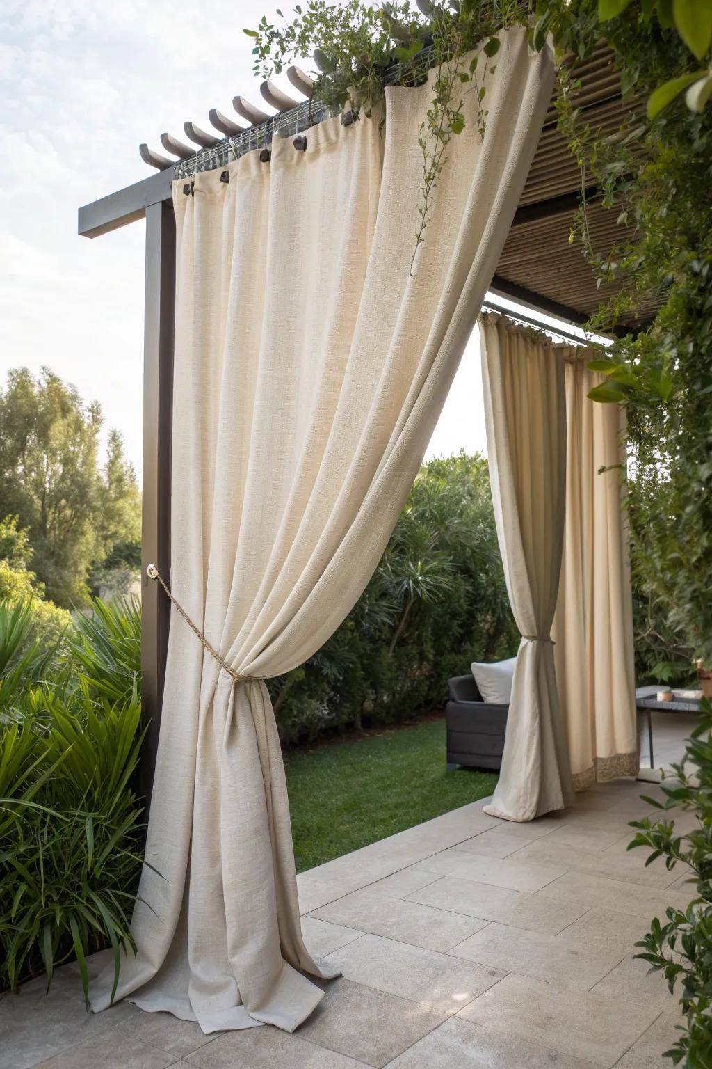 Elevate your outdoor space with the elegance of breezy curtains—privacy meets style.