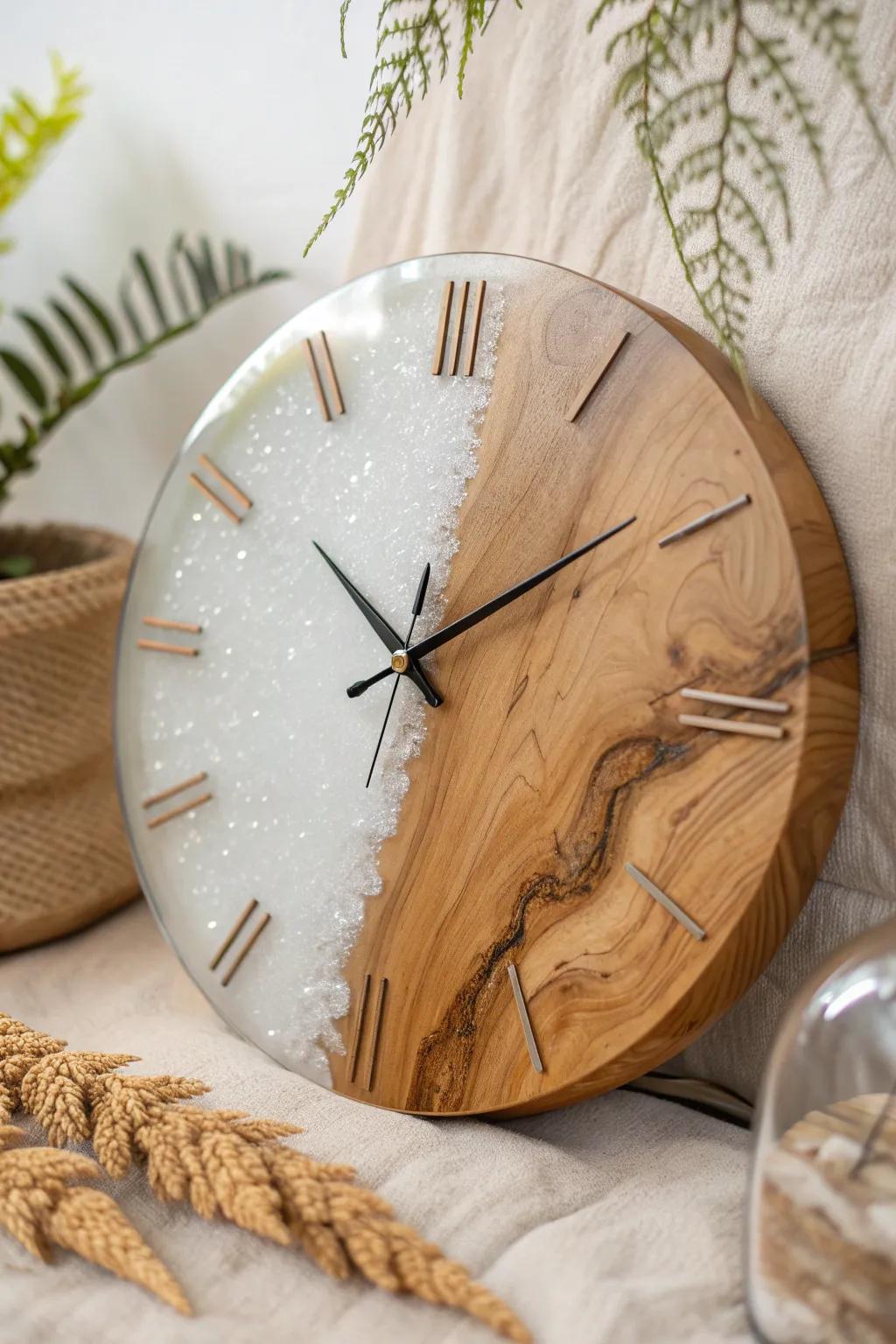 Embrace the elegance of nature with this stunning wood and resin clock 🌿🕰️ #ScandinavianStyle #BohoChic #NaturalBeauty