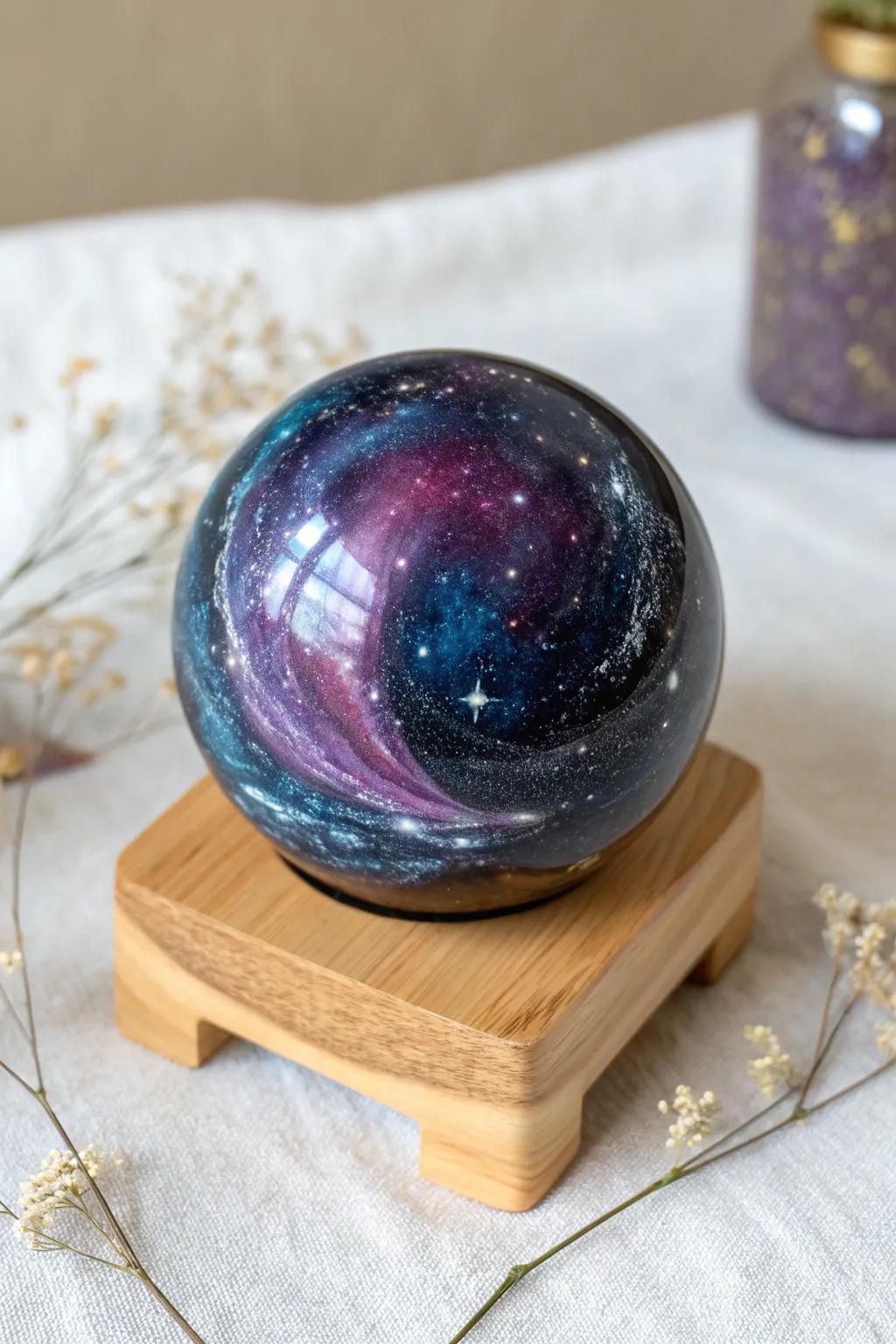 Hold the universe in your hands: a mesmerizing galaxy sphere for a touch of cosmic wonder.