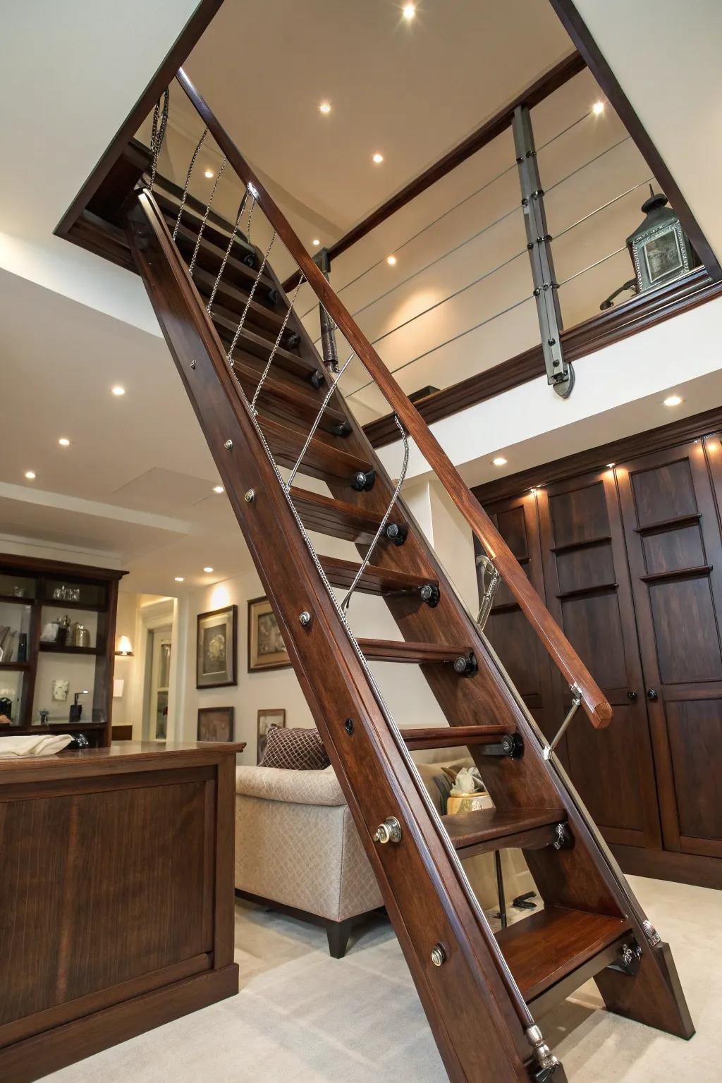 Elevate your space with the elegance of a rolling ladder on rails, where style meets functionality.