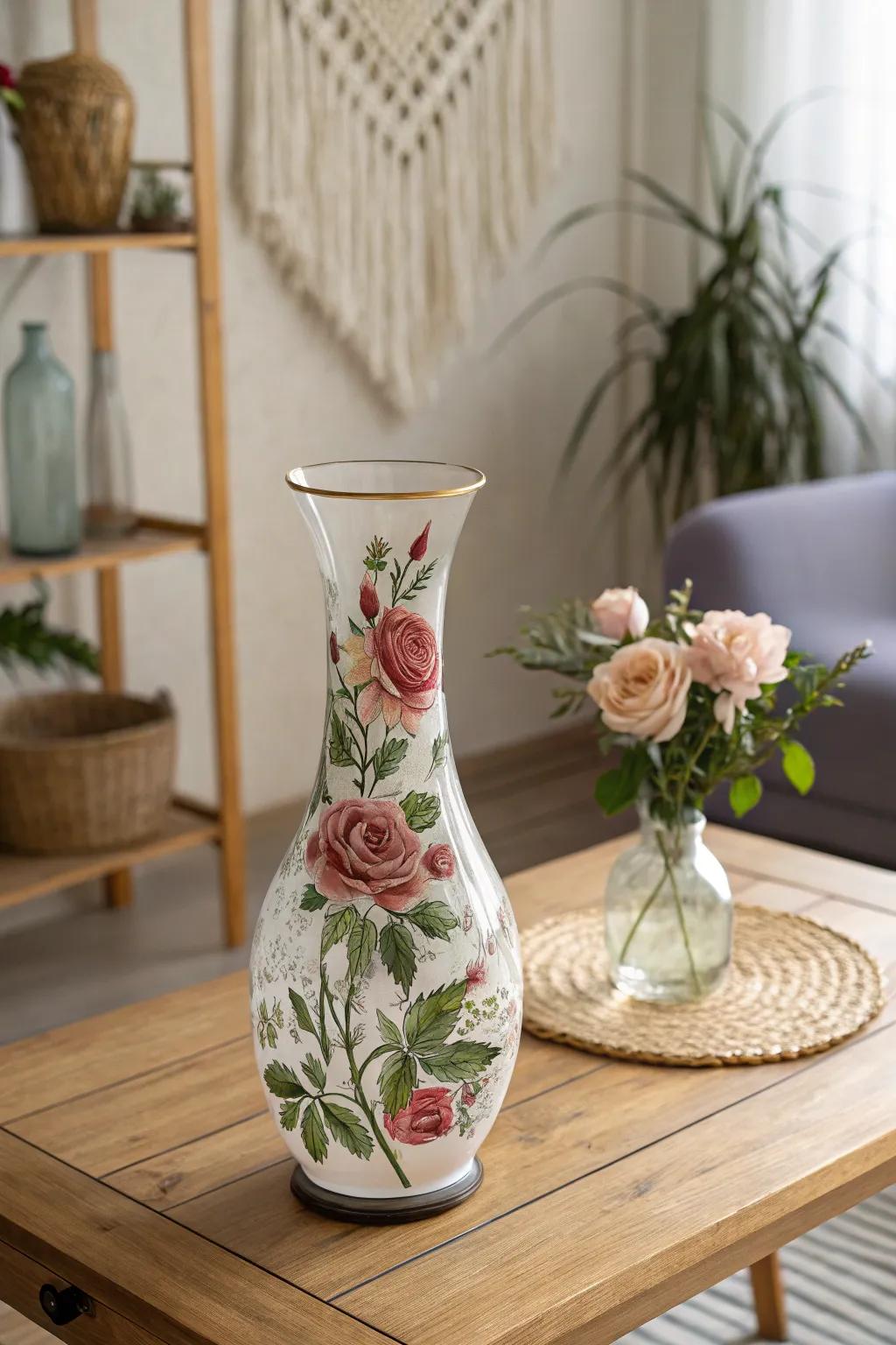 Elevate your space with the timeless charm of reverse glass painted floral vases.