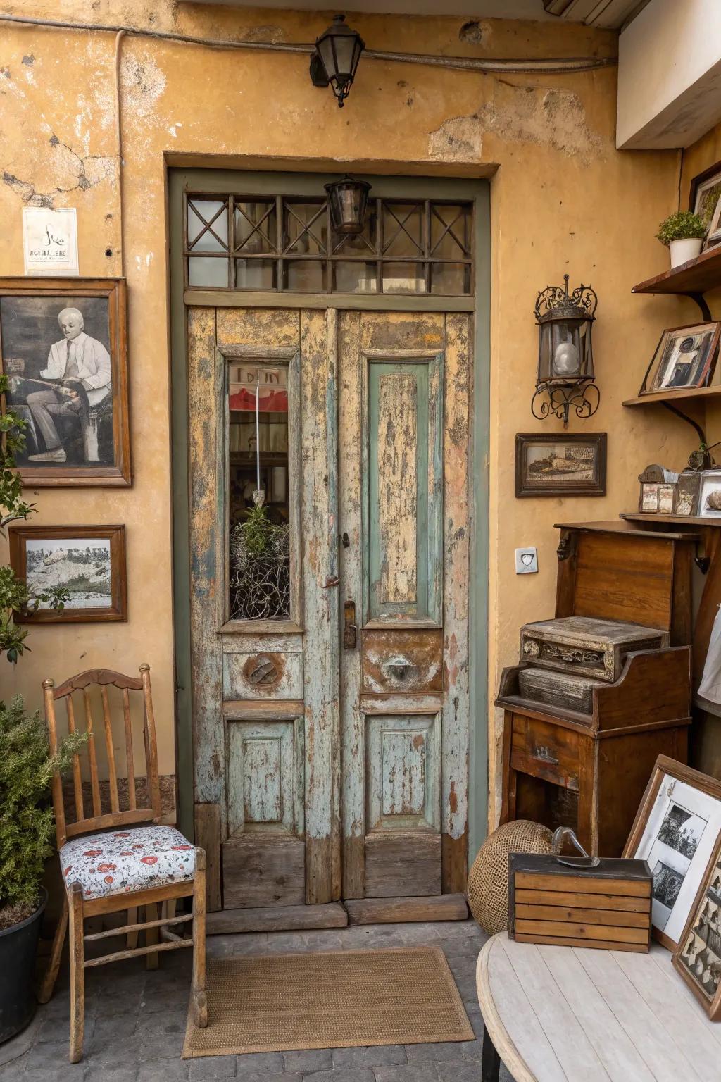 Aged finishes lend charm and character to rustic doors.