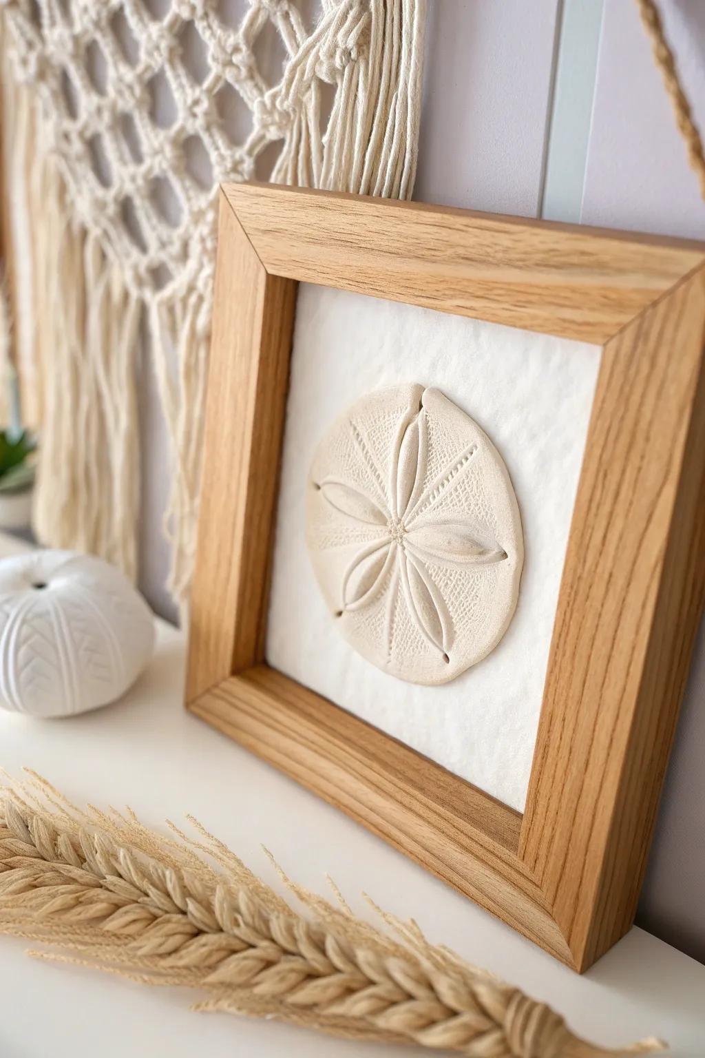 Elevate your space with the natural elegance of framed sand dollar art. Perfect for adding a touch of coastal charm to your minimalist decor.