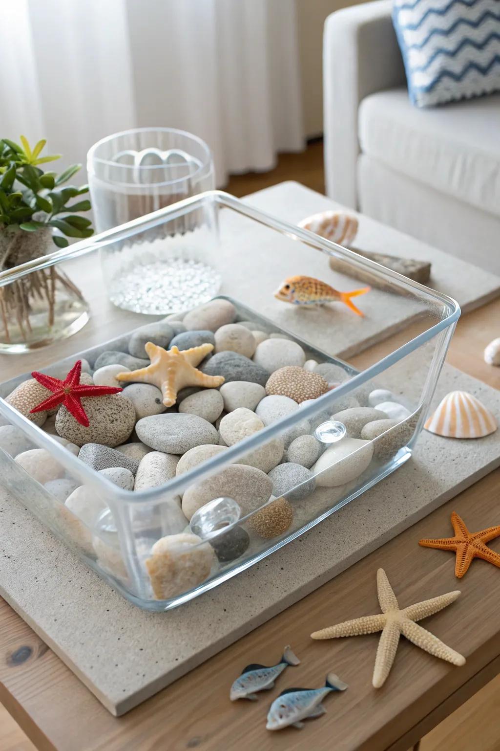 Dive into a world of ocean wonders with this minimalist sensory table setup, perfect for sparking imaginative play and exploration.