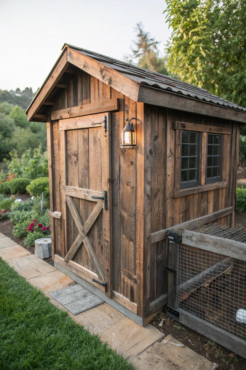 Discover the timeless elegance of rustic charm with this handcrafted chicken coop.