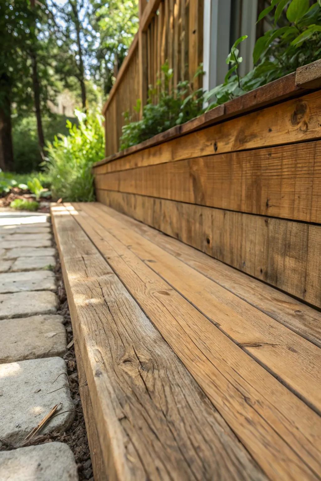 Embrace the rustic charm of pressure-treated wooden planks for a shed skirting that stands the test of time and weather.