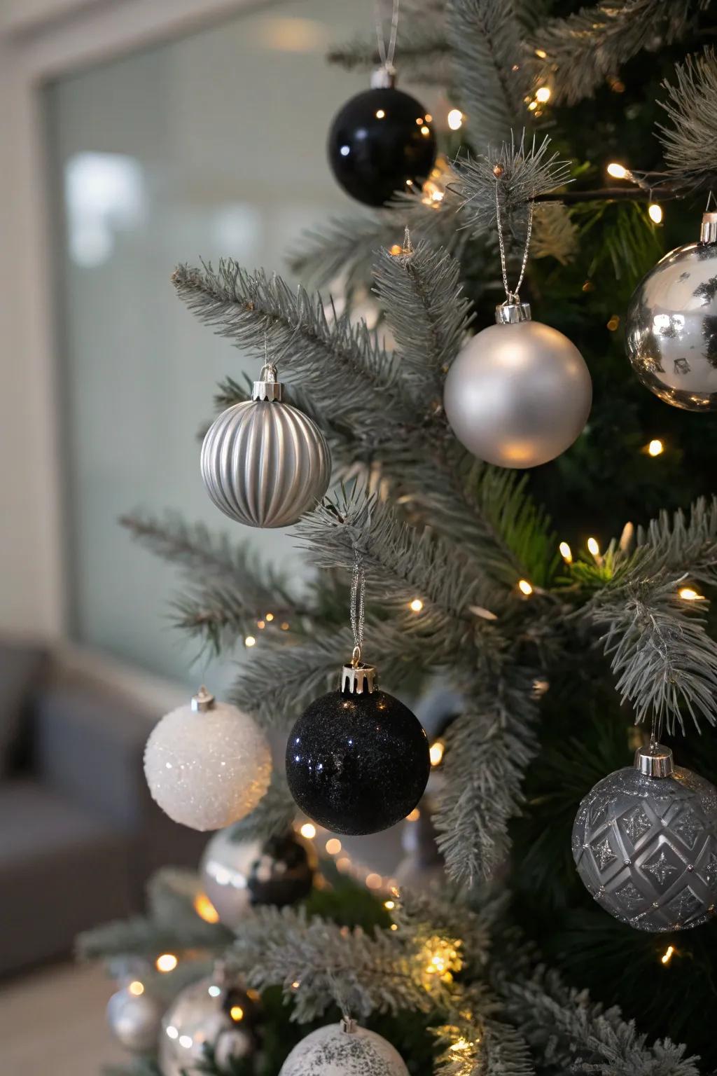 Minimalist ornaments provide a sleek and sophisticated Christmas tree design.