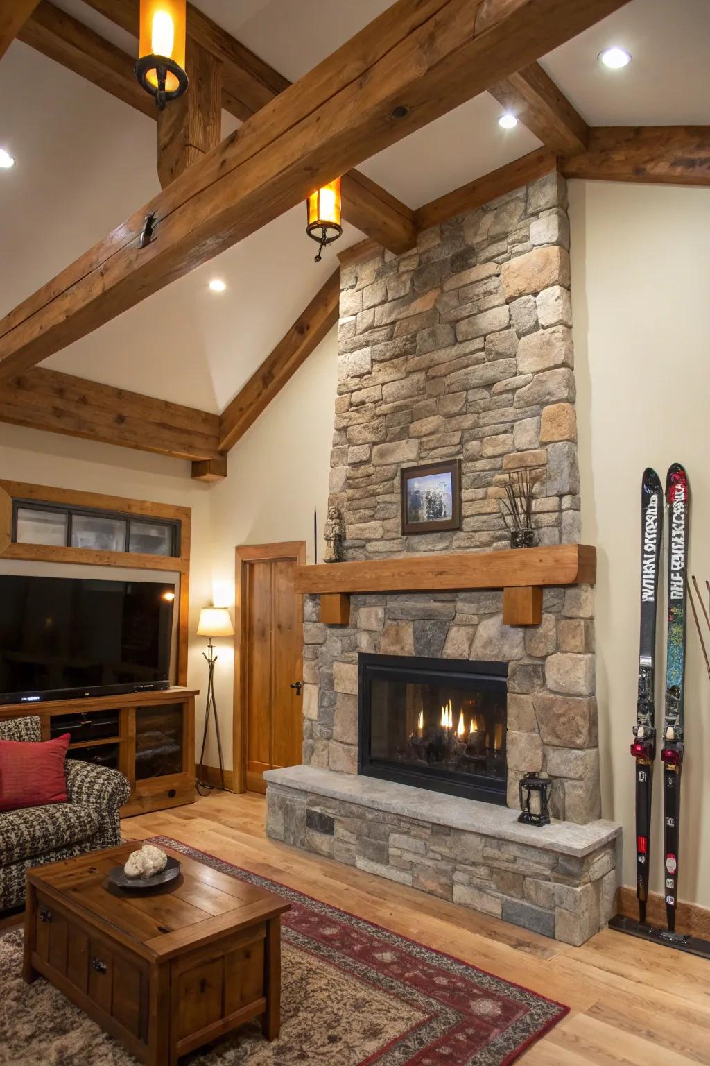 Warm up your space with a fireplace that exudes ski lodge vibes.