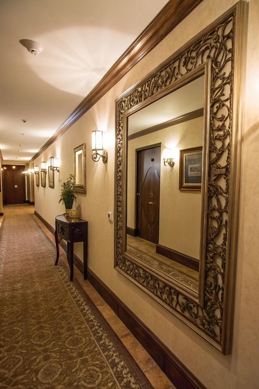 Mirrors add depth and dimension to small hallways.
