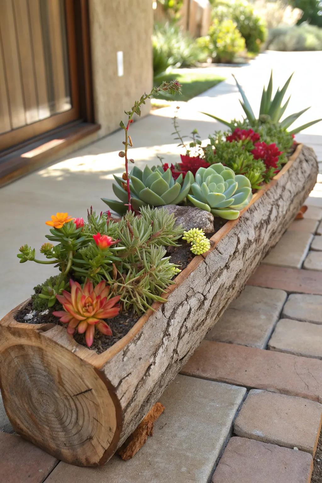 Crafted Nature: Transform your space with a rustic log planter, where natural beauty meets skilled craftsmanship.
