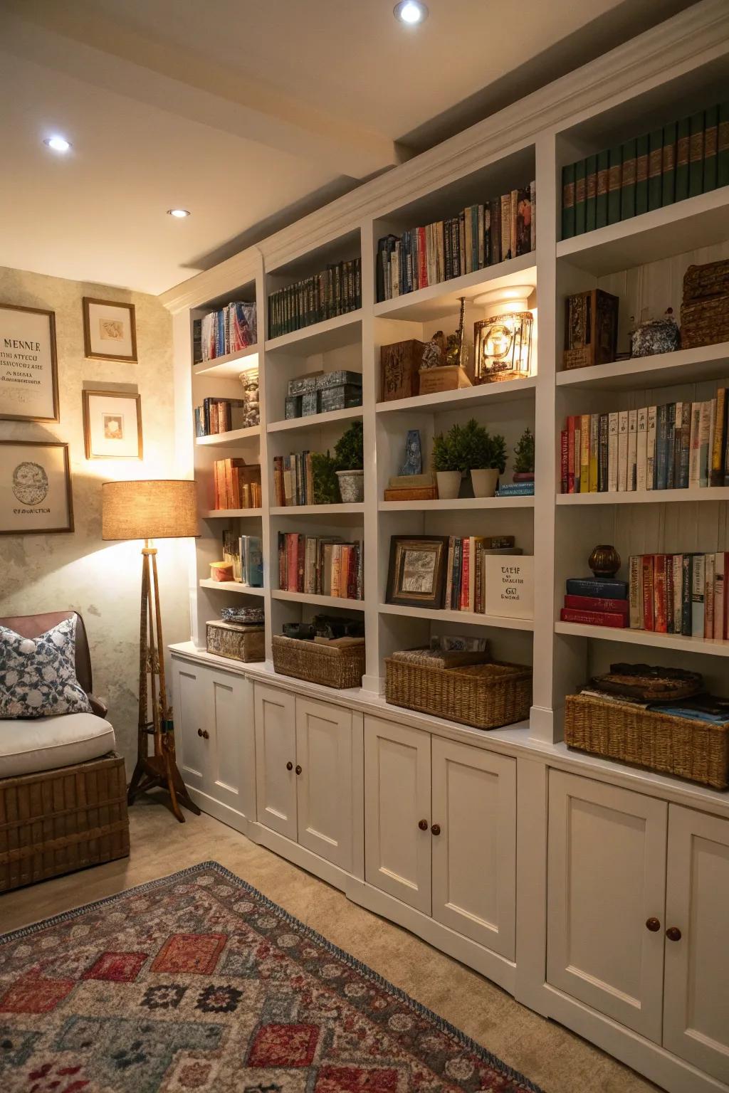 Vertical storage shelves make efficient use of small spaces.