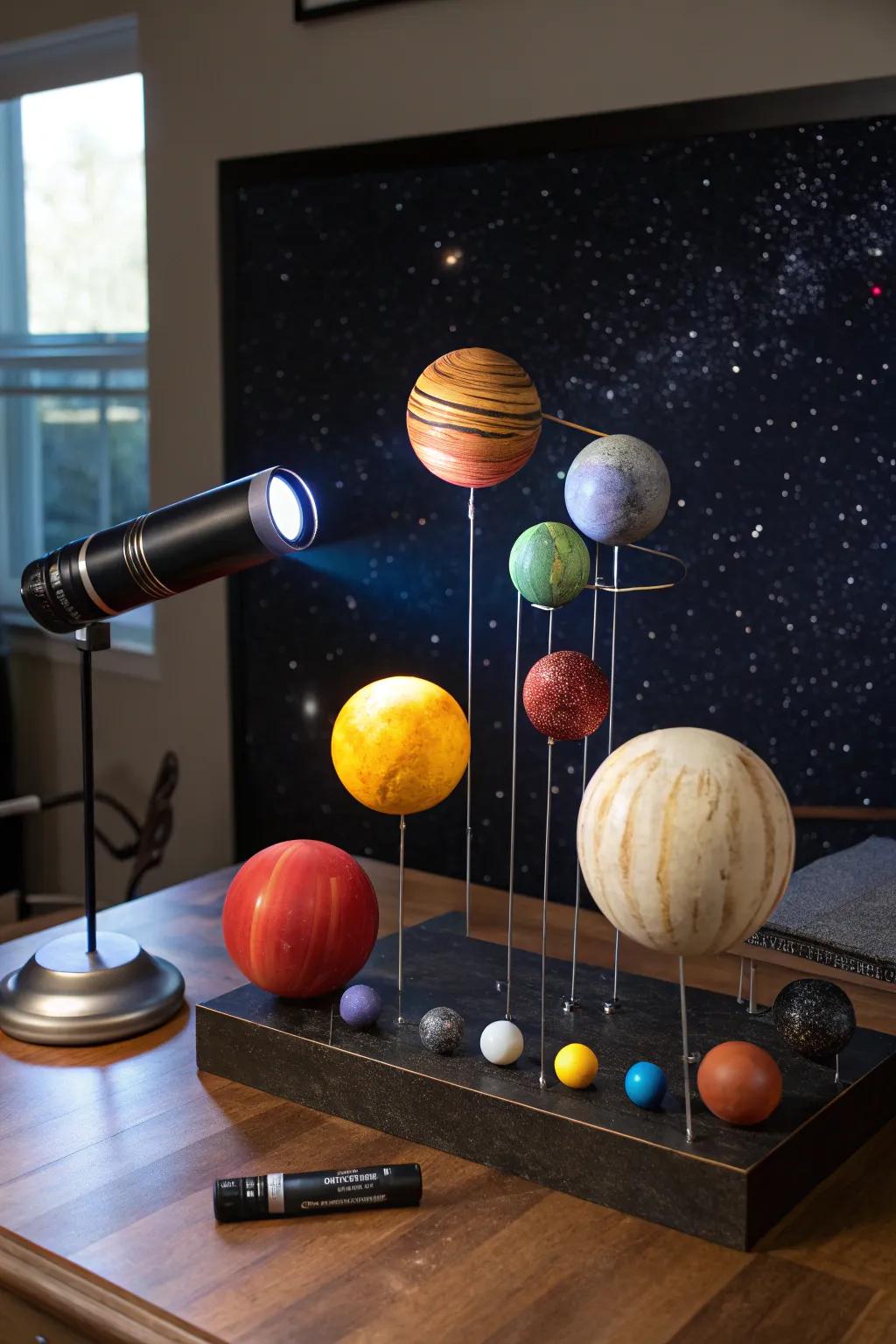 Explore celestial craftsmanship with this stunning 3D solar system diorama.