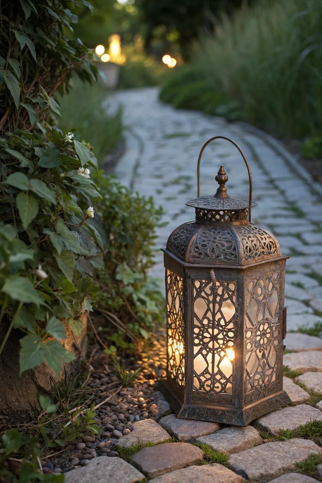 Illuminate your garden path with the elegance of handcrafted solar lanterns.