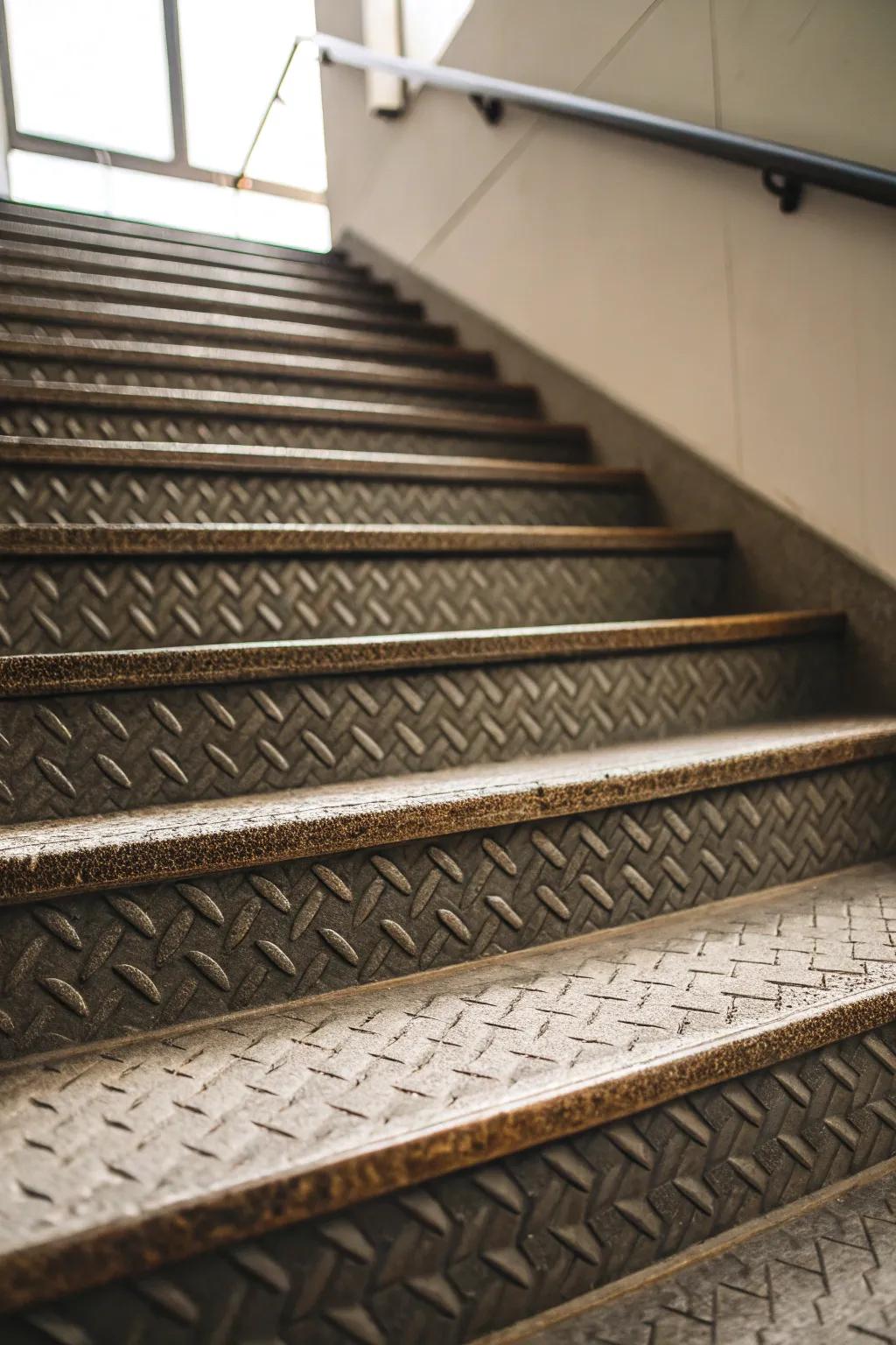Textured stair treads offer both safety and a unique design touch.