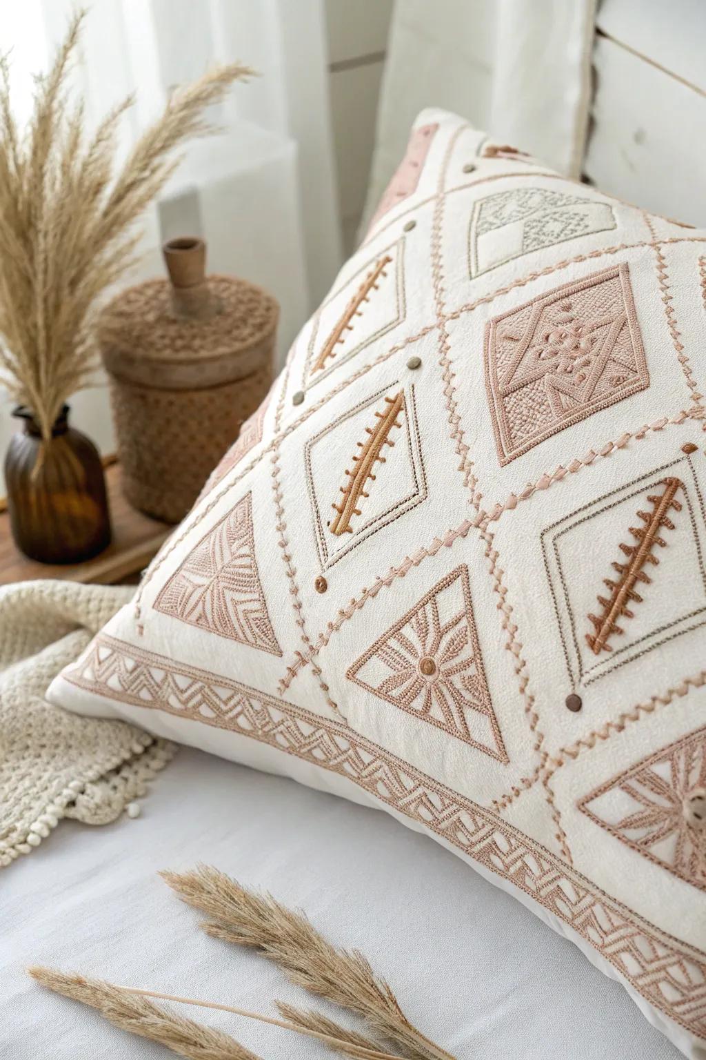 Elevate your space with the art of geometric stitching—where symmetry meets simplicity.