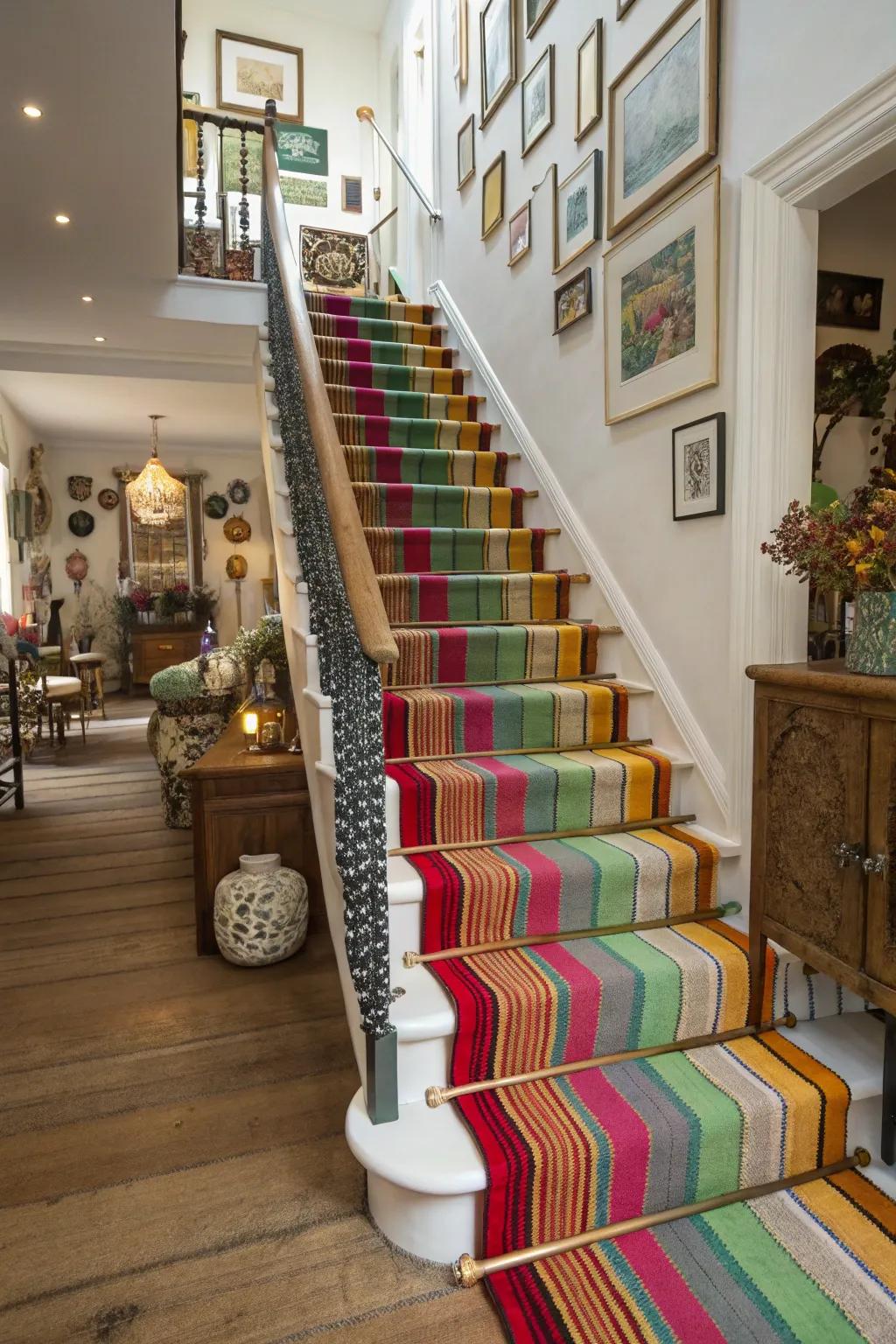 Vibrant colorful stripes bring an energetic vibe to this eclectic home.