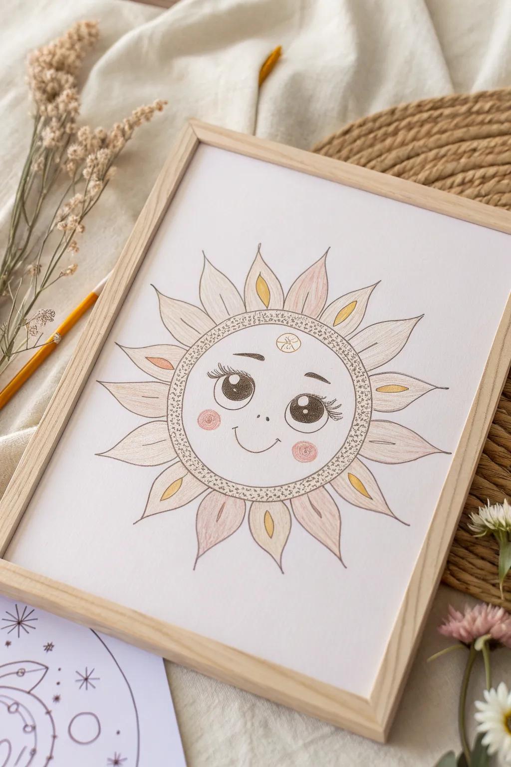 Let the sunshine in with this adorable sun drawing that brings a smile to your face!