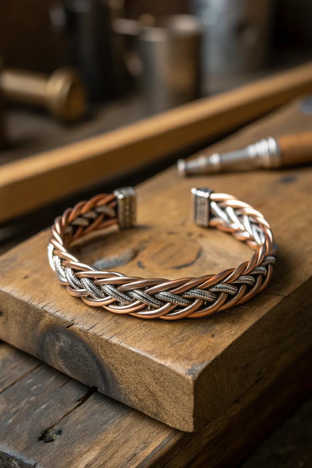 Craftsmanship in Contrast: Discover the art of mixing copper and silver for a unique and eye-catching design.