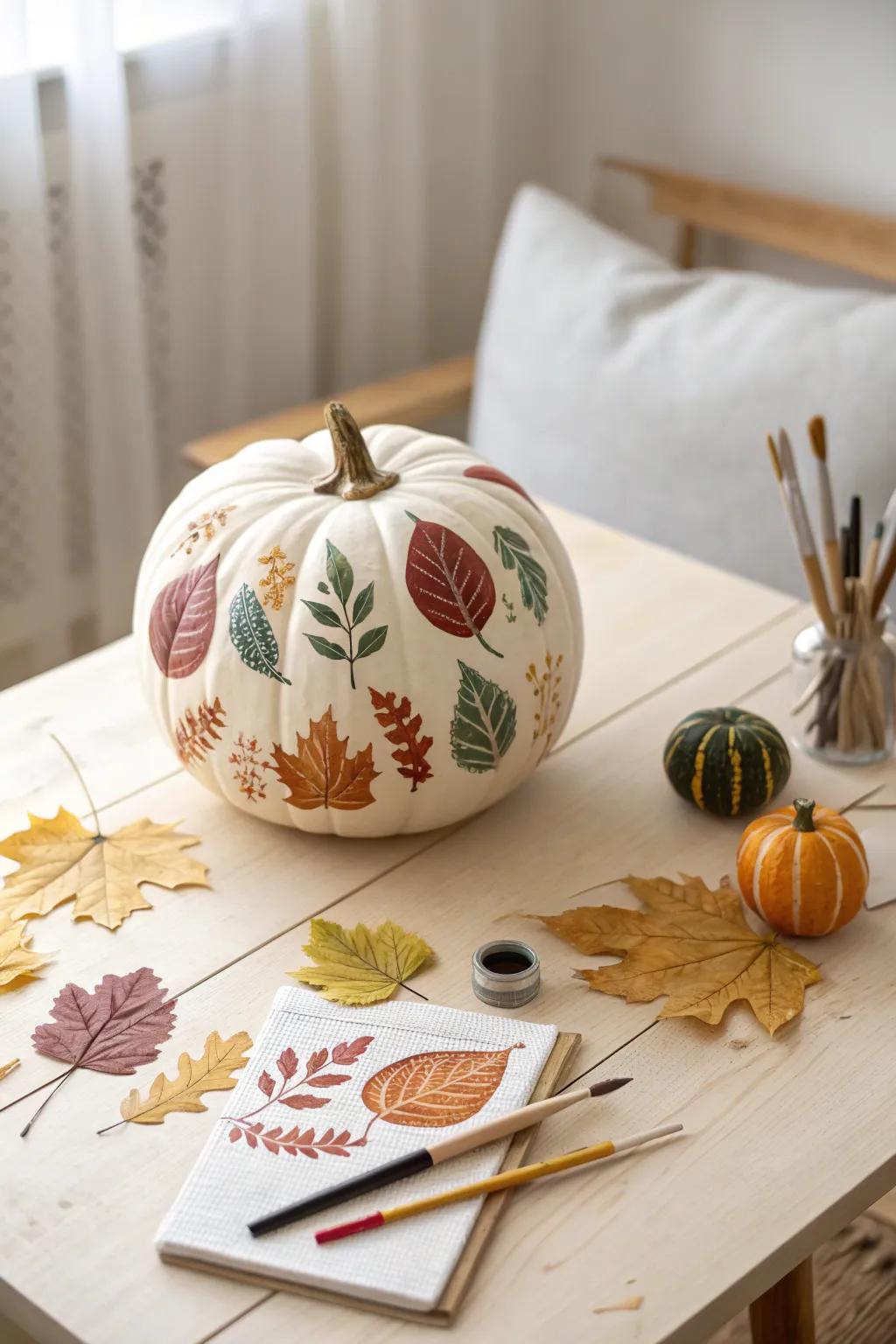 Crafting Nature's Beauty: Leaf-Stamped Pumpkins for a Minimalist Thanksgiving!
