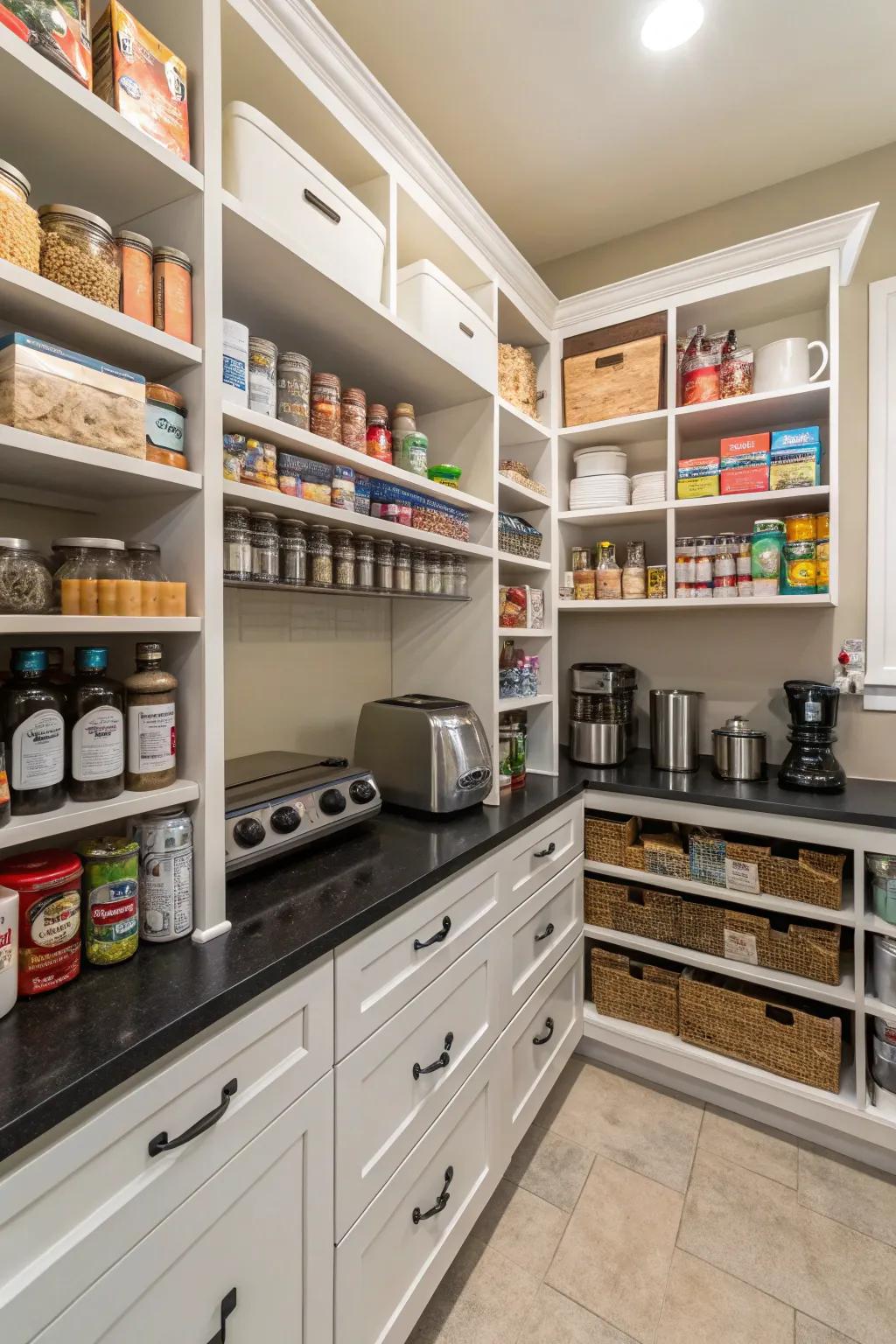 The perfect walk-in pantry, a kitchen organizer's dream.