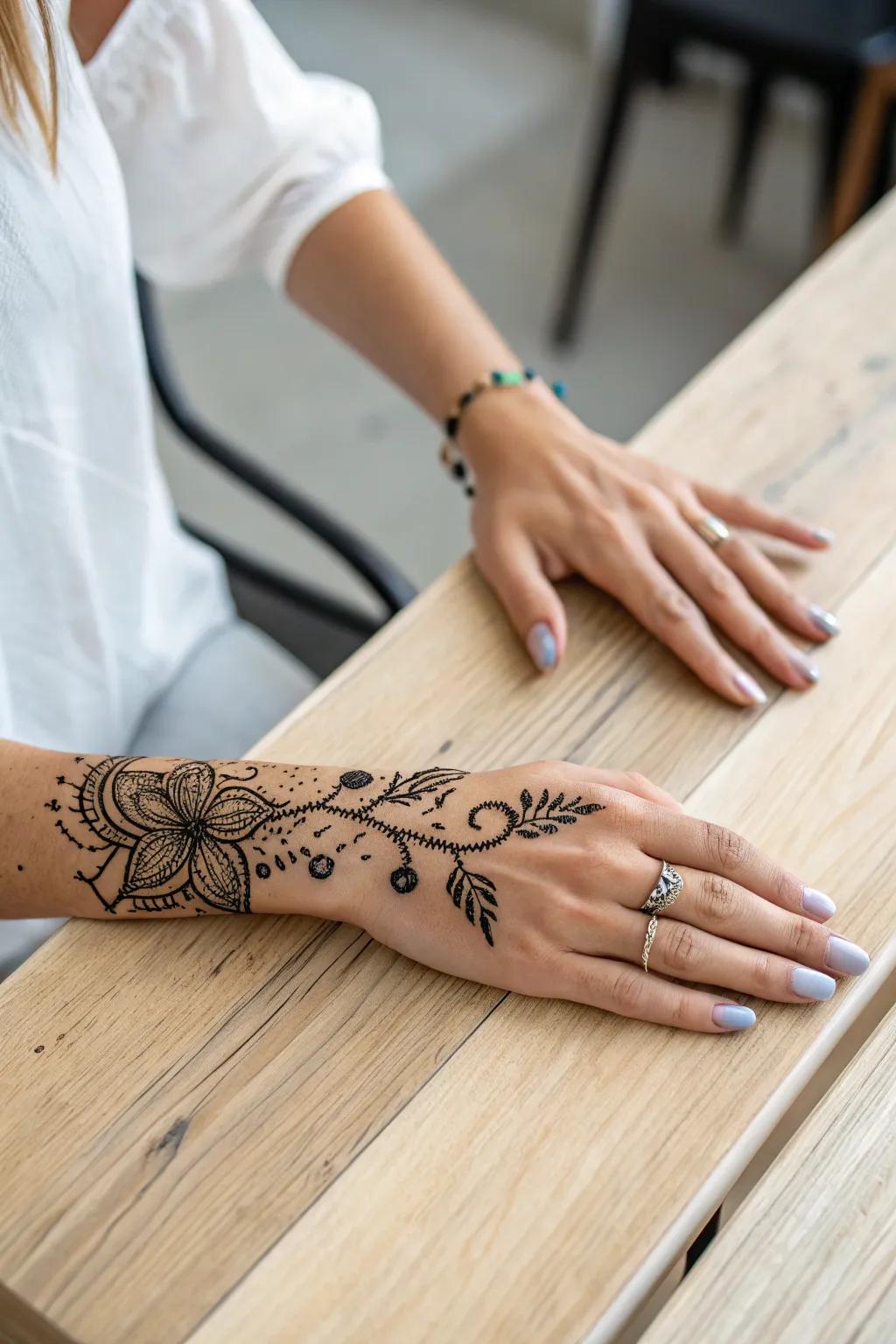 Let your creativity flow with abstract doodles that turn your hand into a canvas of art.