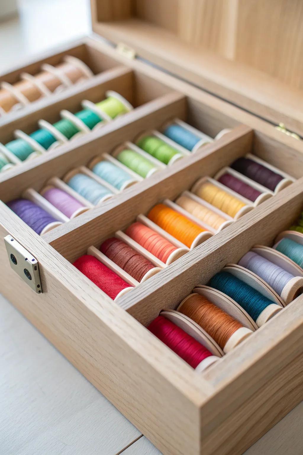 Discover the joy of organization with custom drawer inserts for your thread collection. #ThreadPerfection #ScandiBoho