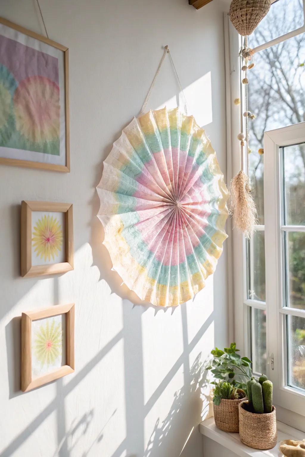 Capture the magic of sunlight with tie-dyed coffee filters – a simple yet stunning window decor idea!