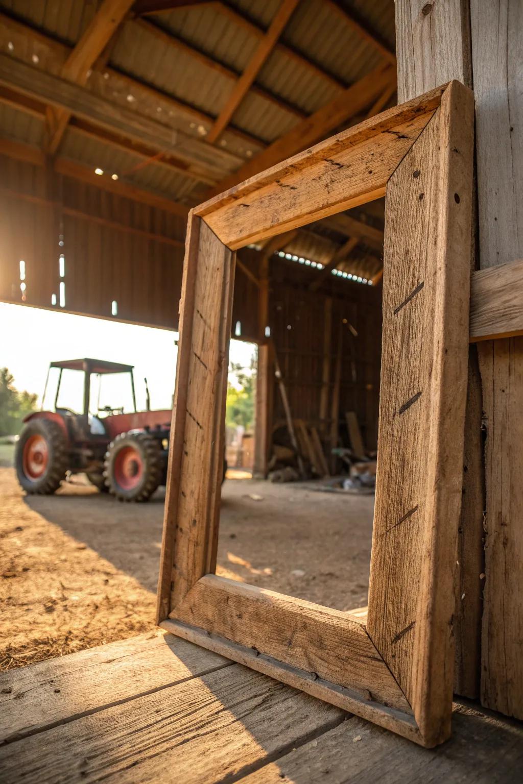 Embrace rustic elegance with a handcrafted wooden frame that tells its own story.