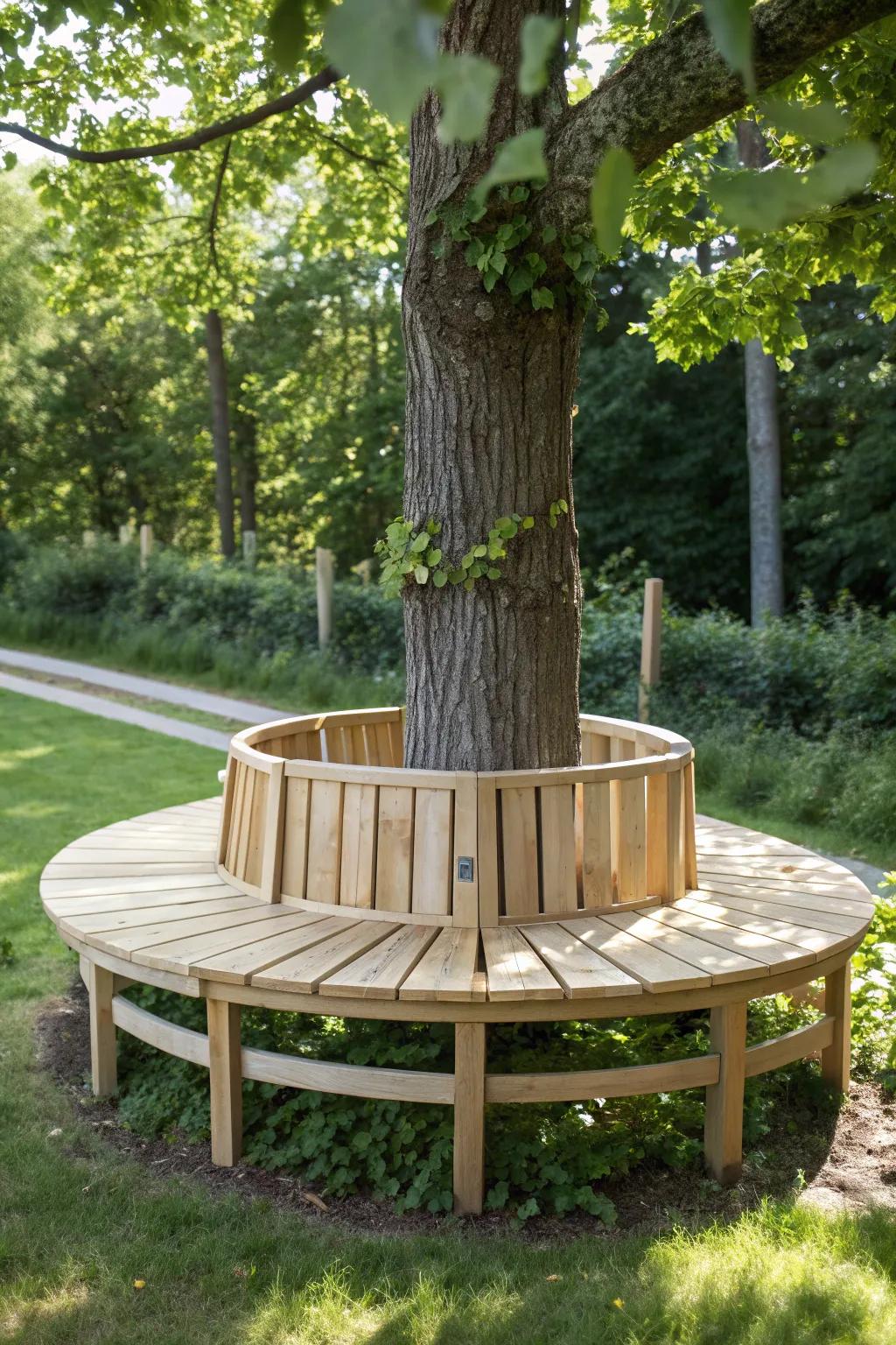 Embrace nature with this minimalist semi-circular bench that adds serenity and style to any garden nook.