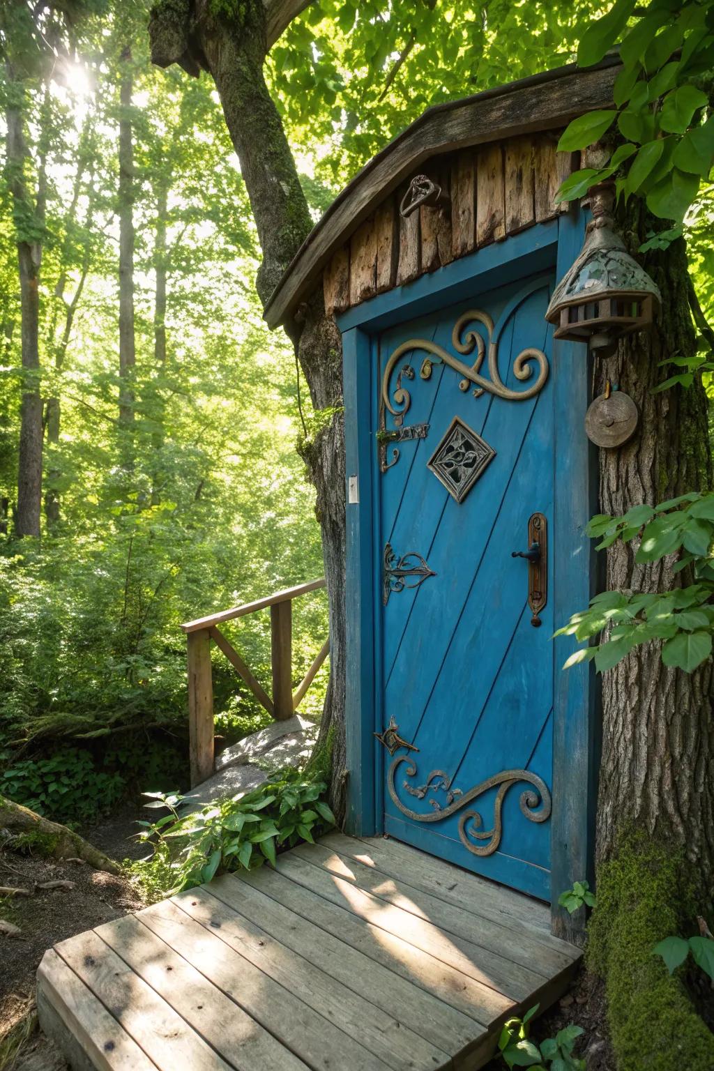 Add a splash of color to your treetop escape with a boldly painted door.