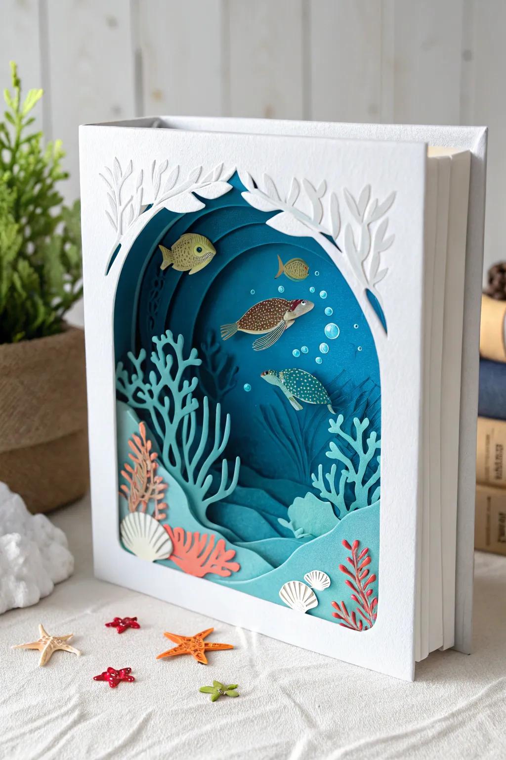 Dive into artistry with this stunning underwater adventure tunnel book, where Scandinavian minimalism meets Boho charm.