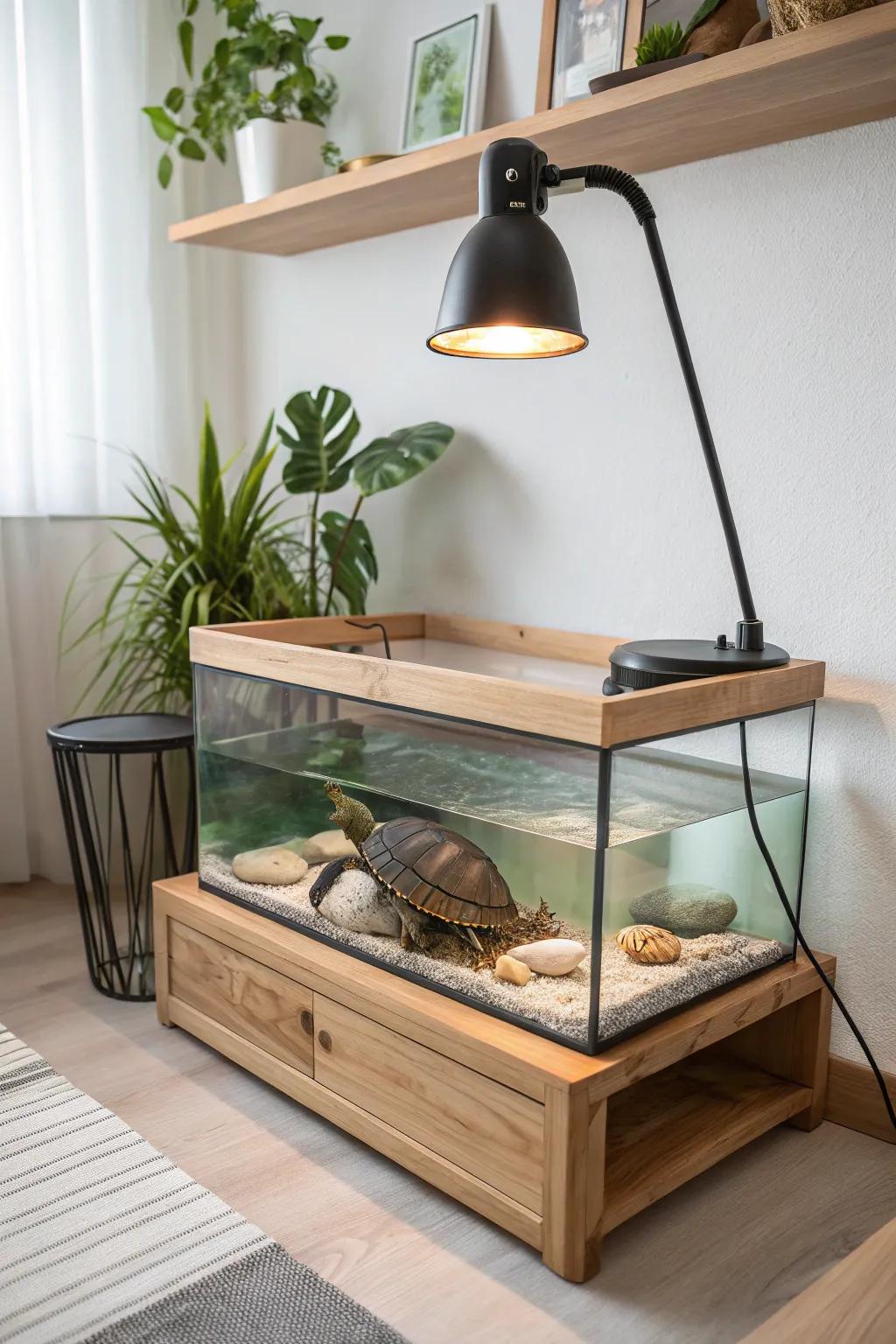 Bask in Glory: A serene sunbathing spot for your turtle, where minimalist design meets natural elegance.