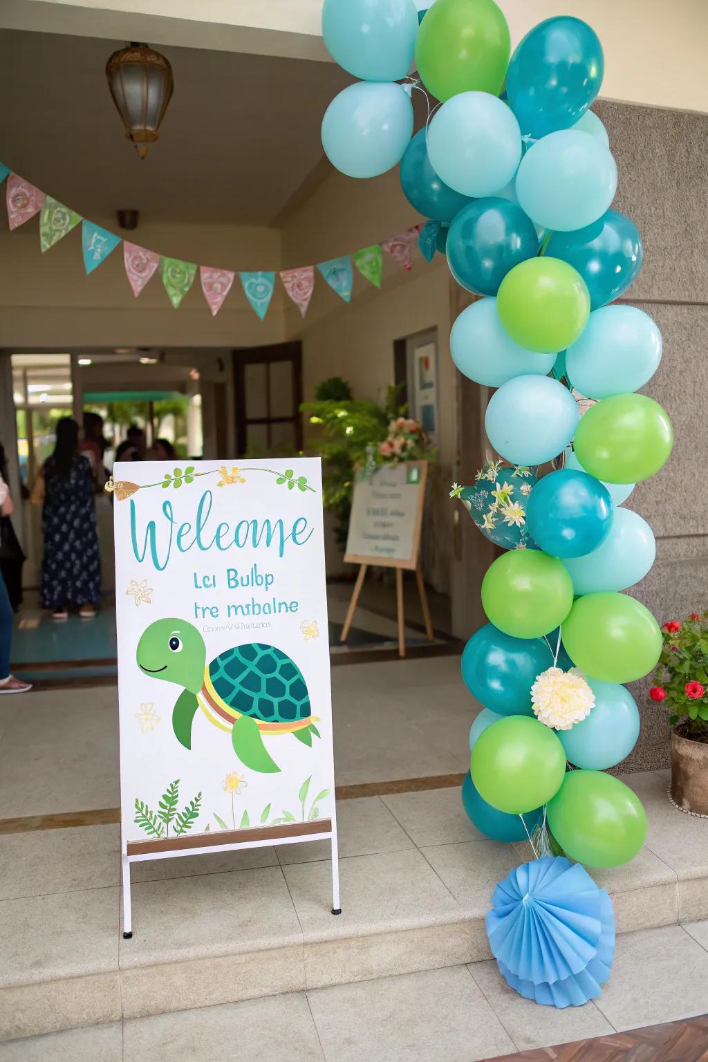 A welcoming turtle-themed sign to greet your guests.