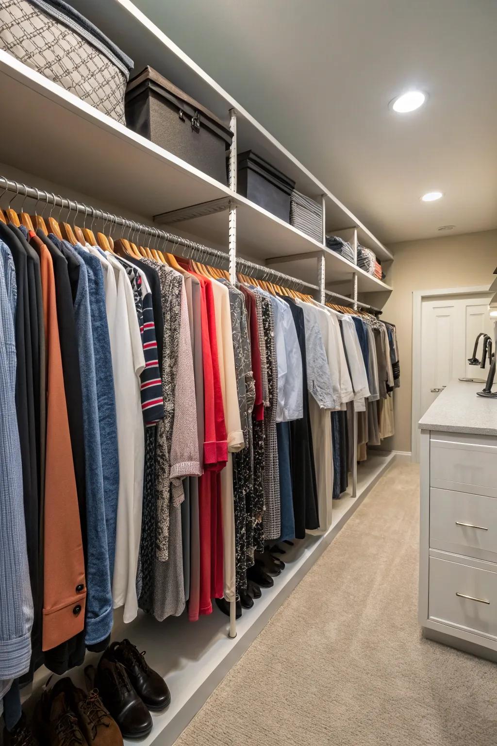 Maximize vertical space with hanging rods.