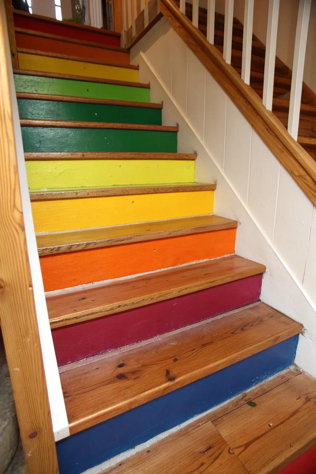 Transform your stairs into a vibrant journey with bold, painted risers.